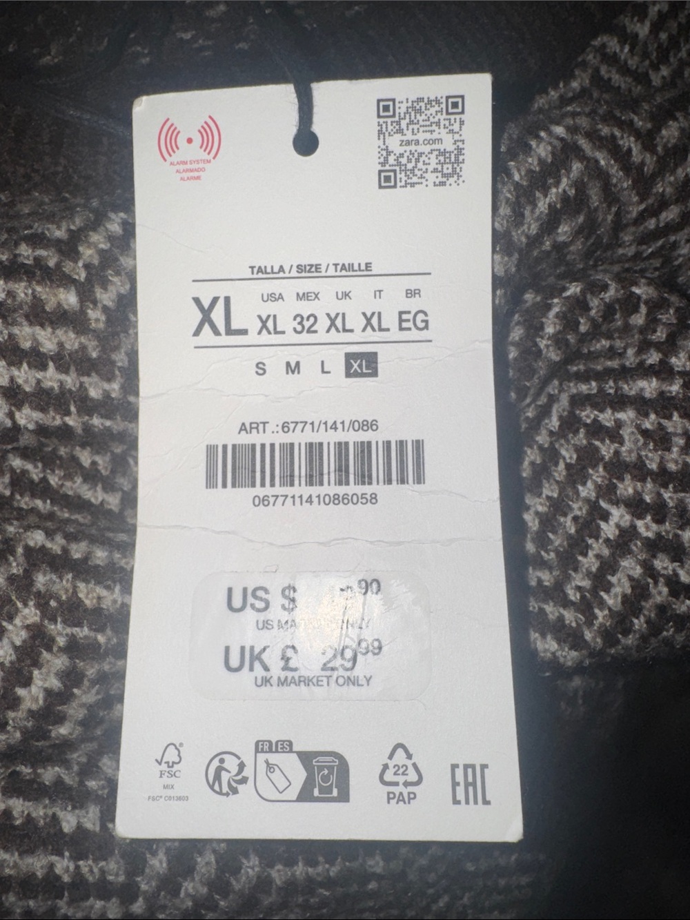 Zara Brown and Cream Patterned Crewneck Sweater